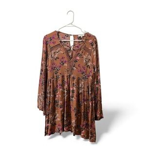 Umgee Floral Print Dress in Brown and Pink